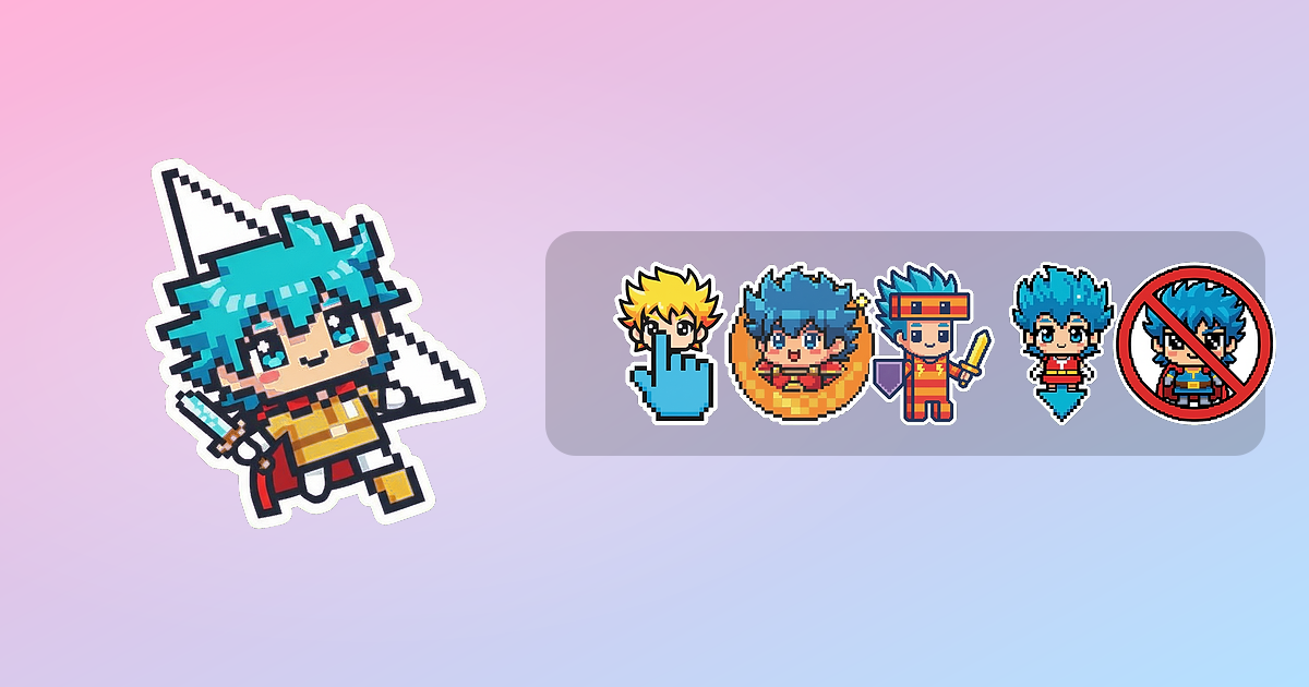 Chibi Hero Custom Cursor Pack — preview of the chibi hero mouse cursors