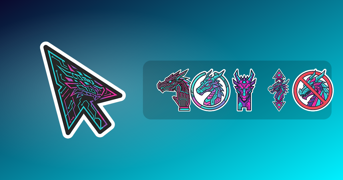 Neon Dragon Custom Cursor Pack — preview of the neon dragon mouse cursors