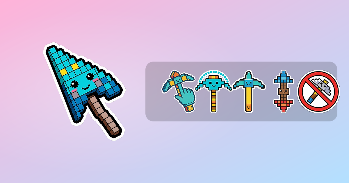 Pixel Pickaxe Custom Cursor Pack — preview of the pixel pickaxe mouse cursors